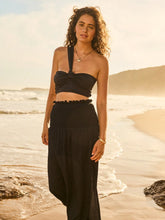 Aralina Women's Black Shirred Elastic Waist Long-Tiered Split Maxi Skirt